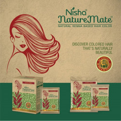 Nisha nature mate henna based hair color no ammonia 100% herbal protection 30g/each pouch packaging natural-brown