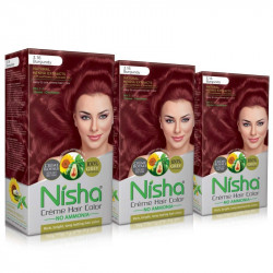 Nisha cream hair color 120 ml/each with rich bright long lasting shine hair color no ammonia burgundy 3.16 pack of 3