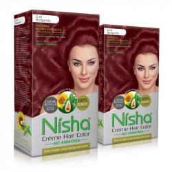 Nisha creme hair colour 3.16 burgundy 60gm + 60ml + 18ml nisha conditioner with natural herbs 100% grey hair coverage pack of 2