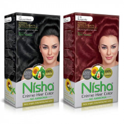 Nisha creme hair color 60gm + 60ml + 18ml nisha conditioner for each combo pack of natural black & burgundy