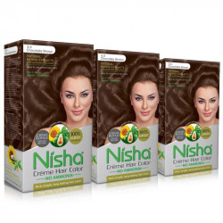 Nisha cream hair color 120 ml/each with rich bright long lasting shine hair color no ammonia chocolate brown 3.5 pack of 3