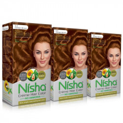 Nisha cream hair color 120 ml/each with rich bright long lasting shine hair color no ammonia golden brown 4.3 pack of 3