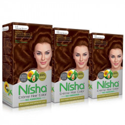 Nisha cream hair color 120 ml/each with rich bright long lasting shine hair color no ammonia natural brown 4 pack of 3