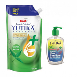 Yutika naturals complete protection 750ml neem hand wash comes with instant 200ml hand sanitizer kills of germs combo pack