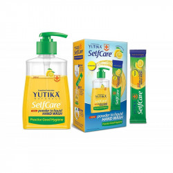 Yutika selfcare powder to hand wash combo pack with empty bottle 10 refill pack of 9gm each 1 refill makes 200ml hand wash