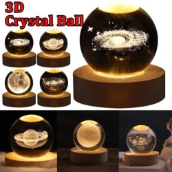 LED Night Light Galaxy Crystal Ball Table Lamp 3D Planet Moon Lamp Bedroom Home