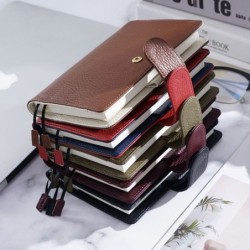 Leather Notebook Lychee Pattern Head Layer Cowhide A6 Loose-Leaf Diary