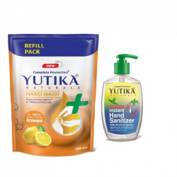 Yutika naturals complete protection 180ml lemon hand wash comes with 200ml hand sanitizer kills germs without water combo pack