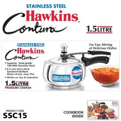 Hawkins 1.5 Litre Contura Pressure Cooker Stainless Steel