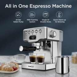 Geek Chef Espresso Machine, 20 Bar Espresso Machine With Milk Frother For Latte,