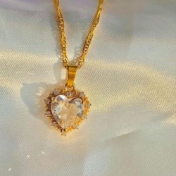 Colorful Rhinestones Heart-shped Necklace Gold Chain Jewelry Valentine's Day