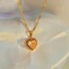 Colorful Rhinestones Heart-shped Necklace Gold Chain Jewelry Valentine's Day