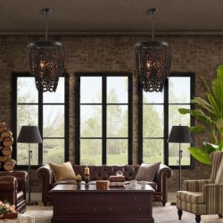 Bohemian Style Wooden Bead Chandelier In Living Room