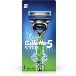 Gillette Sport 5-Blade No Slip Aquagrip Men'S Razor + 1 Cartridge
