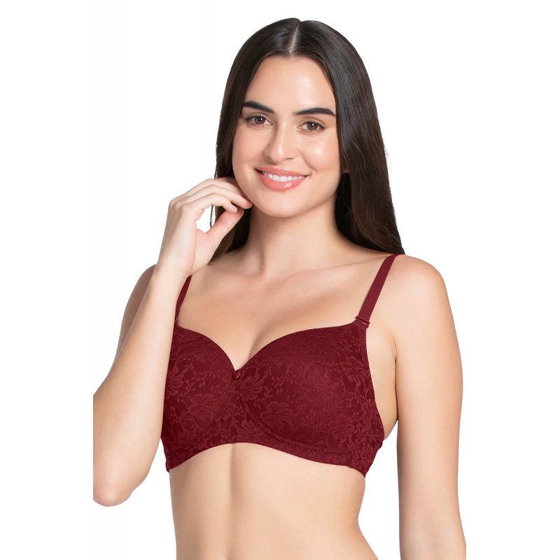 Amante – Floral Romance Padded Non-Wired Lace Bra Color – Burgundy Wi