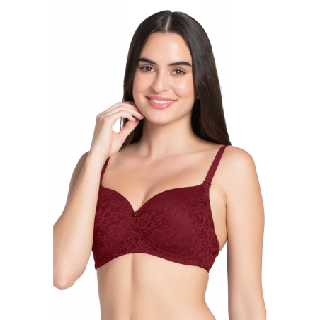 Amante – Floral Romance Padded Non-Wired Lace Bra Color – Burgundy Wine – 01N – Bra10306