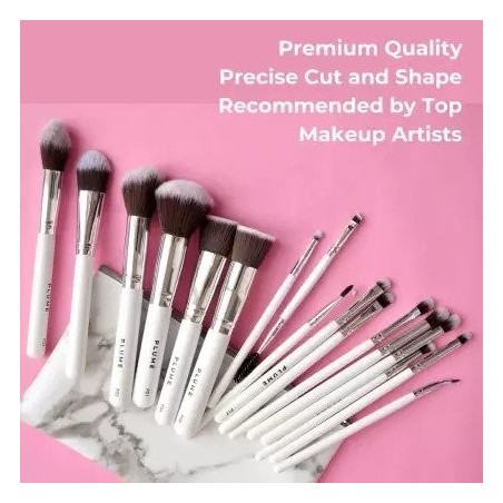 Plume 16 Pcs Professional Makeup Brush Set With Marbelicious Makeup Bag