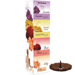 Devdarshan Aura Dry Dhoop Cones (Lavender, Sandalwood, Rose, Lily) 3 Units of 40g Each Fragrance, Pack of 12 Units