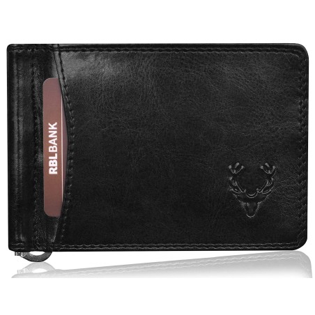Men's Money Clip Leather Bi-Fold Slim Wallet with Card Holders