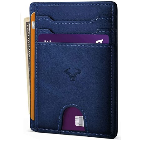 Leather Slim Wallet Rfid Blocking Skinny Minimal Thin Front Pocket Wallet Sleeve Card Holder For Men