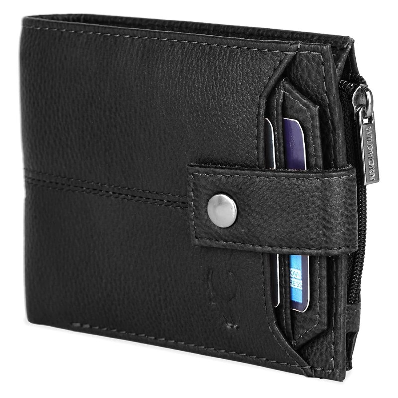 Leather Wallet For Men Ultra Strong Stitching Handcrafted Zip Wallet With 9 Card Slots 2 Id Slots
