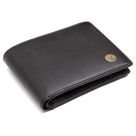 Leather Wallet For Men Top Quality  Metal Logo Precise Stitching 6 Card Slots 2 Currency Compartments Coin Pocket