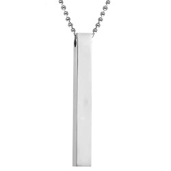 Mens Jewellery 3d Cuboid Vertical Bar stick Stainless Steel Locket Pendant Necklace Silver