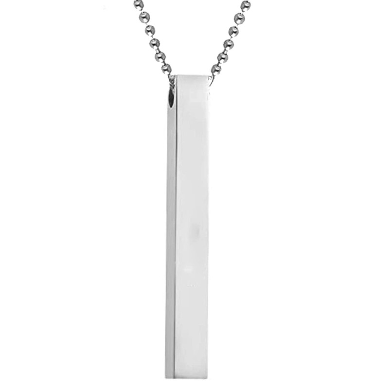 Mens Jewellery 3d Cuboid Vertical Bar stick Stainless Steel Locket Pendant Necklace Silver