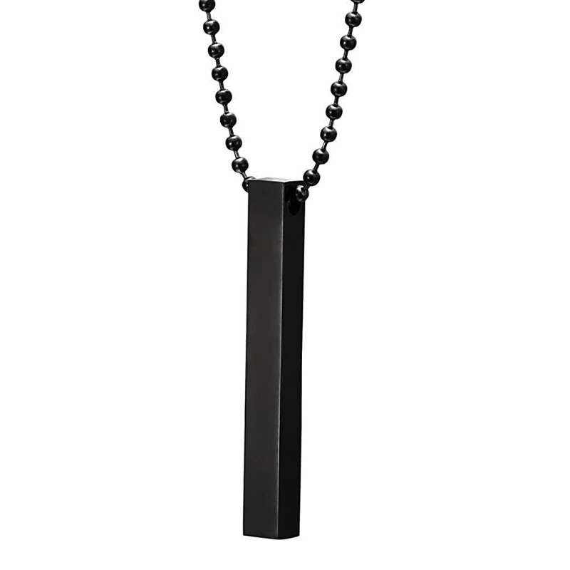 Fashion Frill Men's Jewellery 3D Cuboid Vertical Bar/Stick Stainless Steel  Black Silver Locket Pendant Necklace