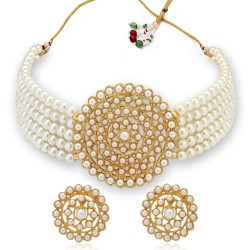 Adorable Gold Plated Pearl Choker Necklace Set for Women