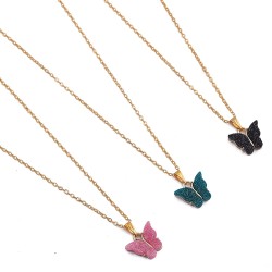 Gold Plated Combo Of 3 Butterfly Pink Green Black Pendant Chain necklace For Women and Girls
