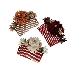 Multicolour Pack of 3 Acrylic Comb Indo Western Embroidered Fancy Bridal Hair Clip/Side Pin Comb Pin