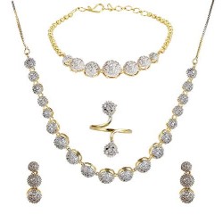 American Diamond Combo of Necklace Set with Earrings Bracelet and Ring for Girls and Women