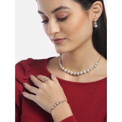 American Diamond Combo of Necklace Set with Earrings Bracelet and Ring for Girls and Women