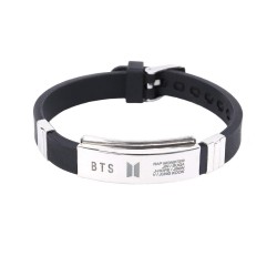 Kpop BTS Exquisite Signature Printing Stainless Steel Silicon Wristband Unisex Bracelet for Girls and Boys