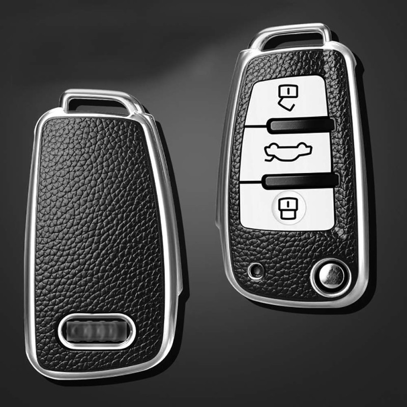 For Audi A1 A3 A5 A6 S3 Q3 Q7 TT Leather+ABS Plastic Car Key Fob Case  Holder Bag