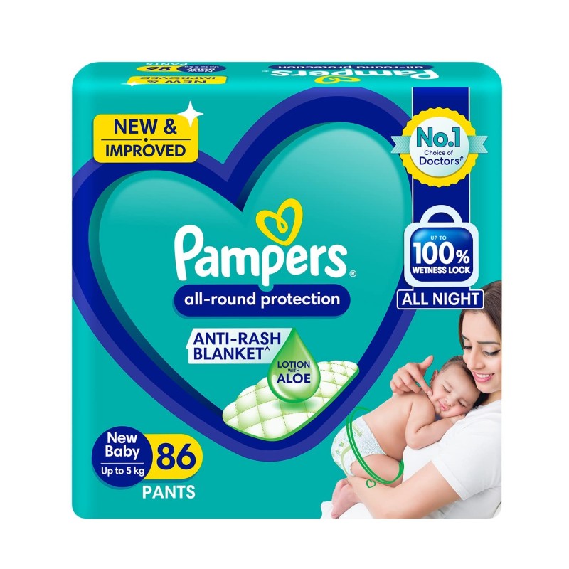 ritme Effectief Prooi Pampers All round Protection Pants, New Born, Extra Small size baby diapers  (0-5kg) 86 Count,