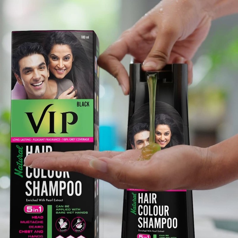 sjæl Nedgang I forhold Vip Hair Colour Shampoo 180ml Black For Men and Women Alternate To Hair Dye  Instant Beard Color