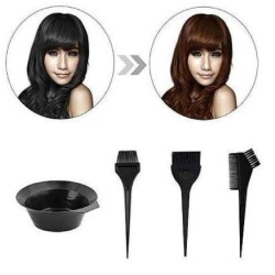 Avnish Plastic Dye Brush And Mixing Bowl Hair Colouring Kit With Hair Dye Bowl And 3 Brush Black 4 Pc