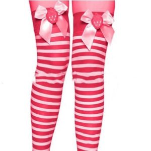 Strawberry Bow Ribbed Stockings Over The Knee
