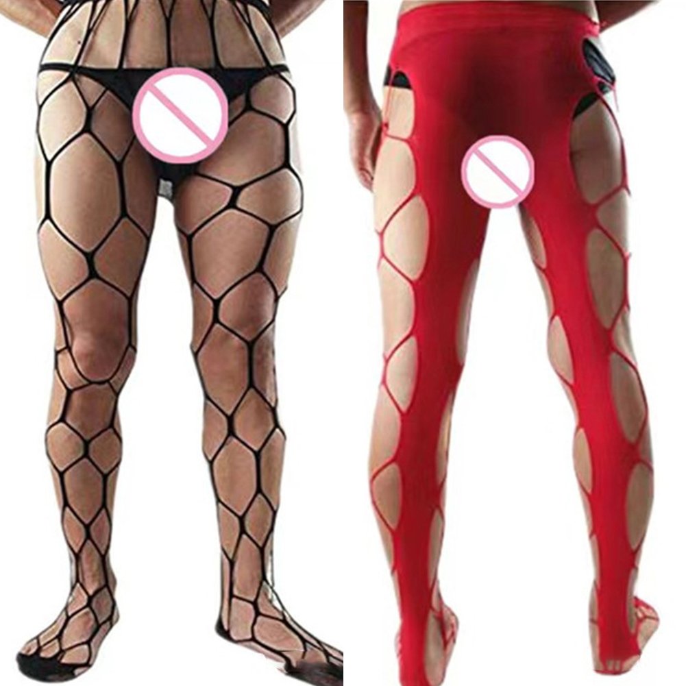 Men's Large Net Back Wide Edge Romper Mesh Stockings - Image 13