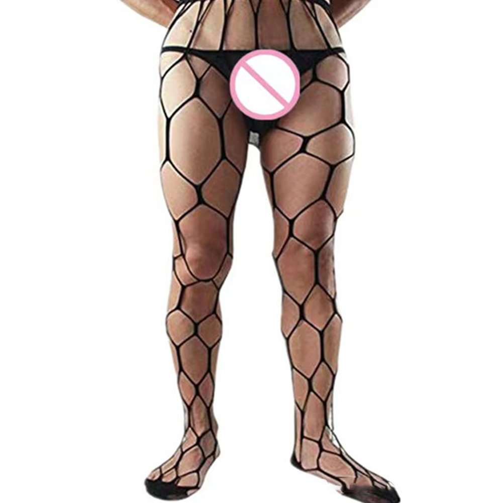 Men's Large Net Back Wide Edge Romper Mesh Stockings - Image 12