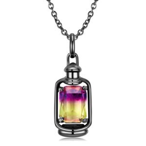 Creative Lantern Necklace S925 Silver Plated Black Gold Inlaid Crystal Collar Chain
