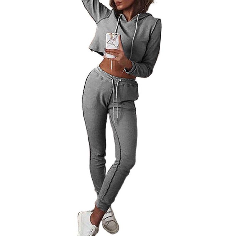 Pure Color Long Sleeve Fashion Hooded Casual Suit - Image 2