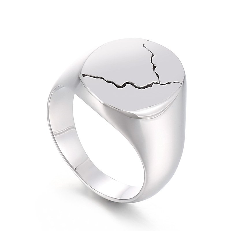 Minimalism Personality Design Black Crack Round Face Men's Ring - Image 16