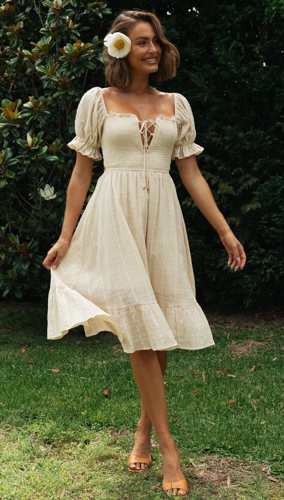 Fashion Tie Back Ruffle Sleeve Midi Dress - Image 4