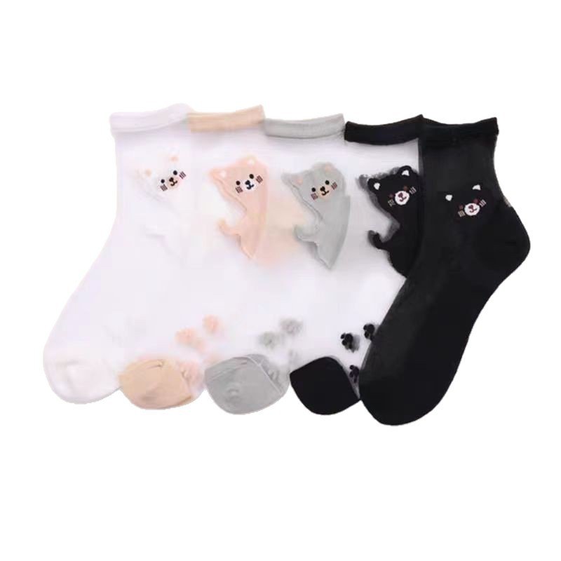 Cute Bear Sheer Mesh Ankle Socks, Transparent Cartoon Bear Print Socks, Thin Breathable Socks For Summer & Daily Wear - Image 2