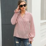 Striped V-neck Women's Original Loose Long-sleeved Shirt