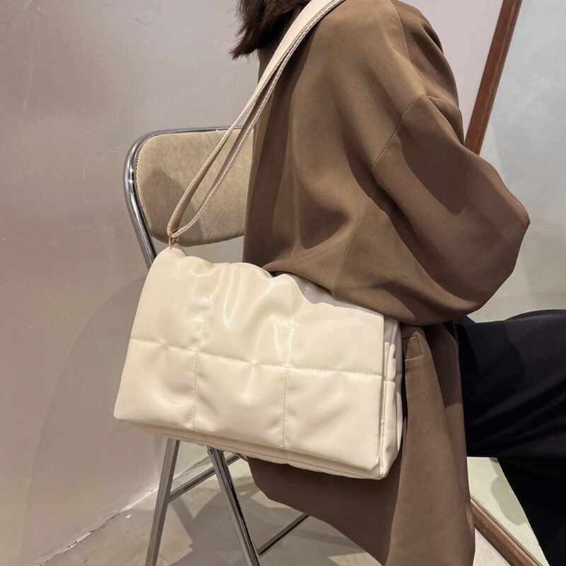 Plaid Shoulder Bag Winter Simple Messenger Bag Women Solid Color Flaps - Image 2