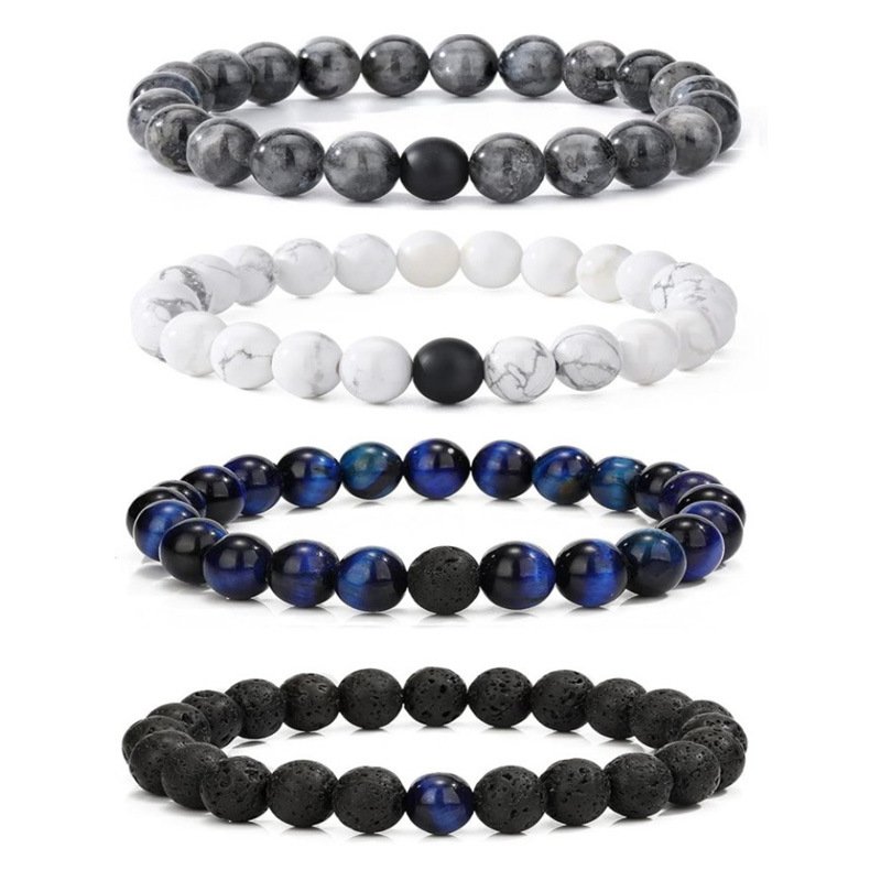 Volcanic Rock Bracelet Ornament Fashion Simple Tigereye Blue Gold Agate Bracelet Suit - Image 8